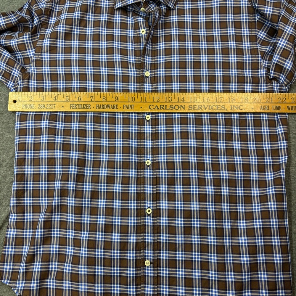 Thomas Dean‎ Men's Blue and Brown Checkered Shirt - Picture 4 of 7